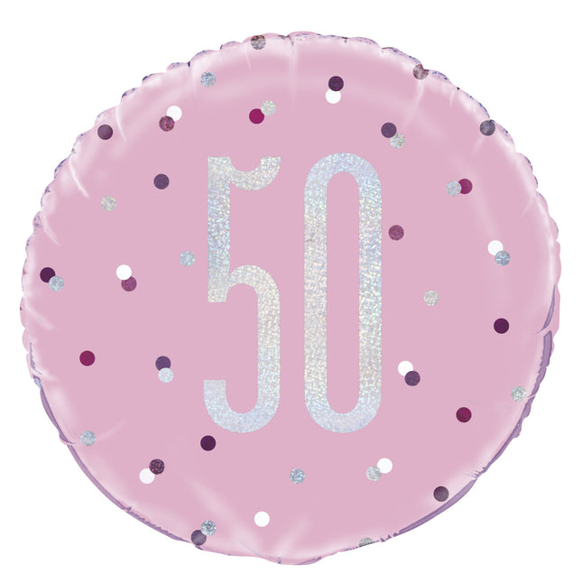 Helium Ballon 50 Jaar Roze 45cm leeg