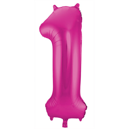 Folie Ballon Cijfer 1 Fuchsia Metallic XL 86cm leeg