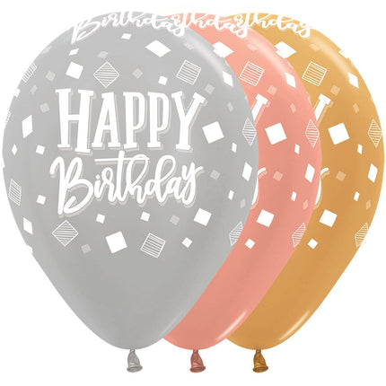 Ballonnen Happy Birthday Squares Metallic Mix 30cm 25st