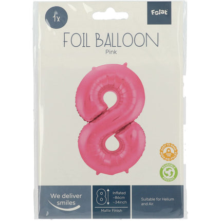 Folie Ballon Cijfer 8 Mat Roze XL 86cm leeg