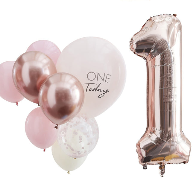 Rose Gouden Ballonnen Set 1 Jaar 10 delig