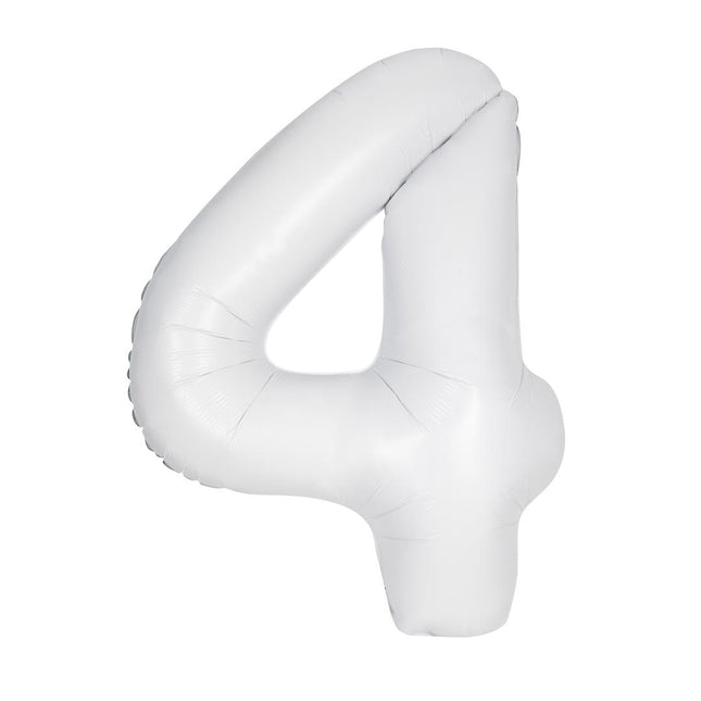 Witte Cijfer Ballon 4 Jaar Matte 86cm