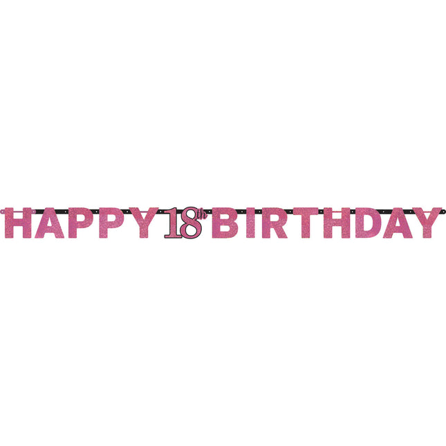 Letterslinger 18 Jaar Happy Birthday Roze 2,13m