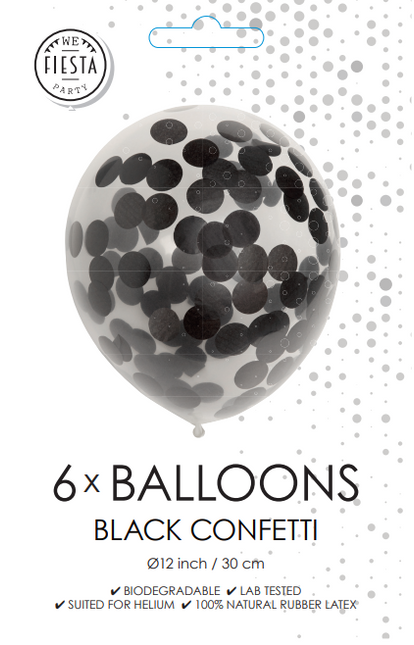 Confetti Ballonnen Zwart 30cm 6st