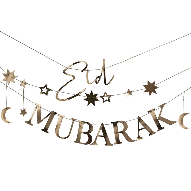 Gouden Ramadan Letterslinger Eid Mubarak 1,5m 3st