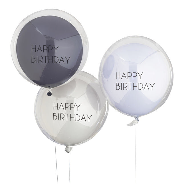 Blauwe Happy Birthday Ballonnen Dubbellaags 45cm 3st