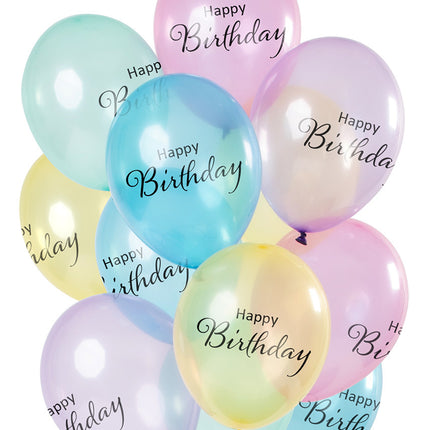 Happy Birthday Ballonnen Pastel Doorzichtig 30cm 12st