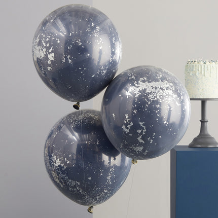 Donkerblauwe Confetti Ballonnen Dubbellaags 45cm 3st