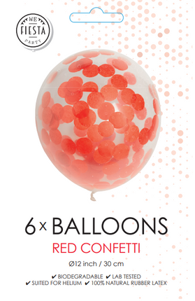 Confetti Ballonnen Rood 30cm 6st