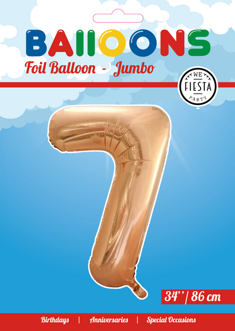 Folie Ballon Cijfer 7 Rose Goud XL 86cm leeg