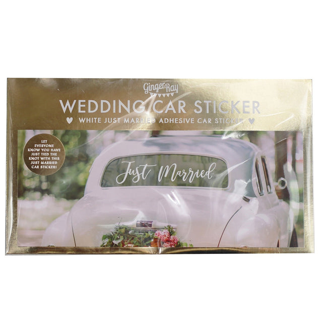 Witte Autosticker Just Married 60cm