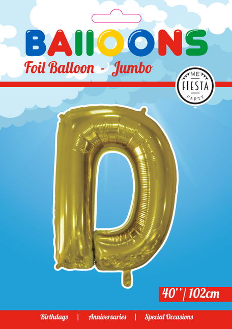 Folie Ballon Letter D Goud XL 102cm leeg