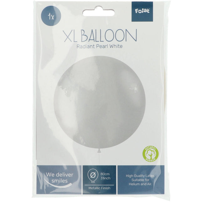 Witte Ballon Metallic Pearl White 78cm