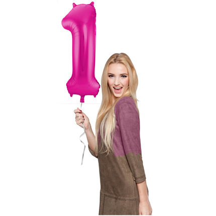 Folie Ballon Cijfer 1 Fuchsia Metallic XL 86cm leeg