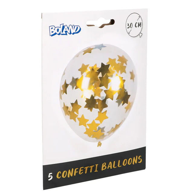 Ster Confetti Ballonnen Goud 30cm 5st