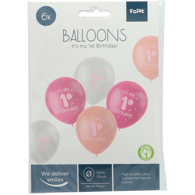 Ballonnen It'S My 1St Birthday Roze 33cm 6st