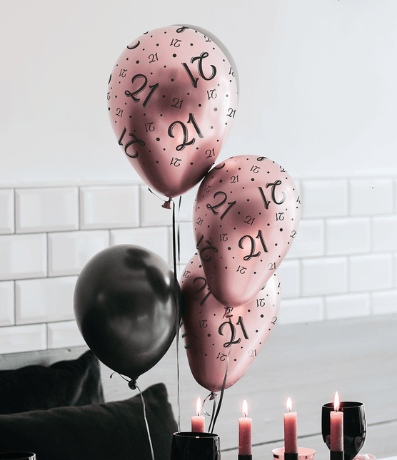 Ballonnen Happy Birthday Rose Zwart 30cm 8st