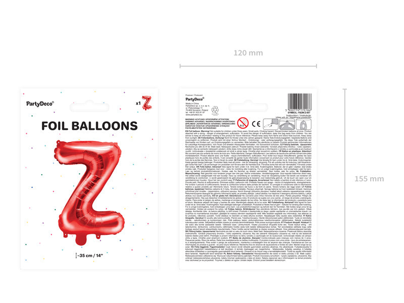 Folie Ballon Letter Z Rood Leeg 35cm