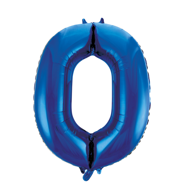 Folie Ballon Cijfer 0 Blauw XL 86cm leeg