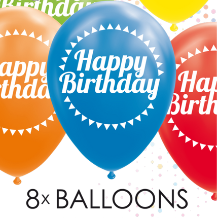 Gekleurde Happy Birthday Ballonnen 30,5cm 8st