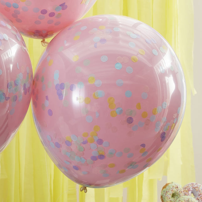 Roze Confetti Ballonnen Pastel Dubbellaags 45cm 3st