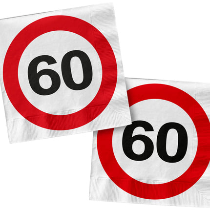 Servetten 60 Jaar Verkeersbord Vierkant 33cm 20st