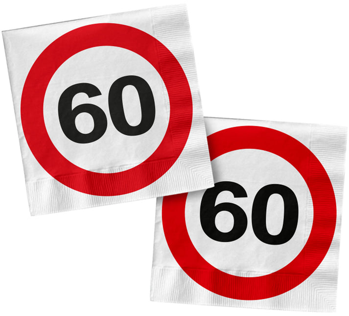 Servetten 60 Jaar Verkeersbord Vierkant 33cm 20st