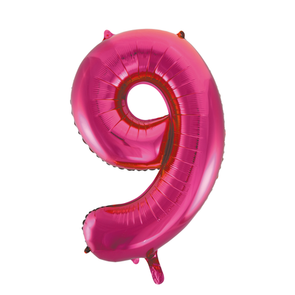 Folie Ballon Cijfer 9 Fuchsia XL 86cm leeg