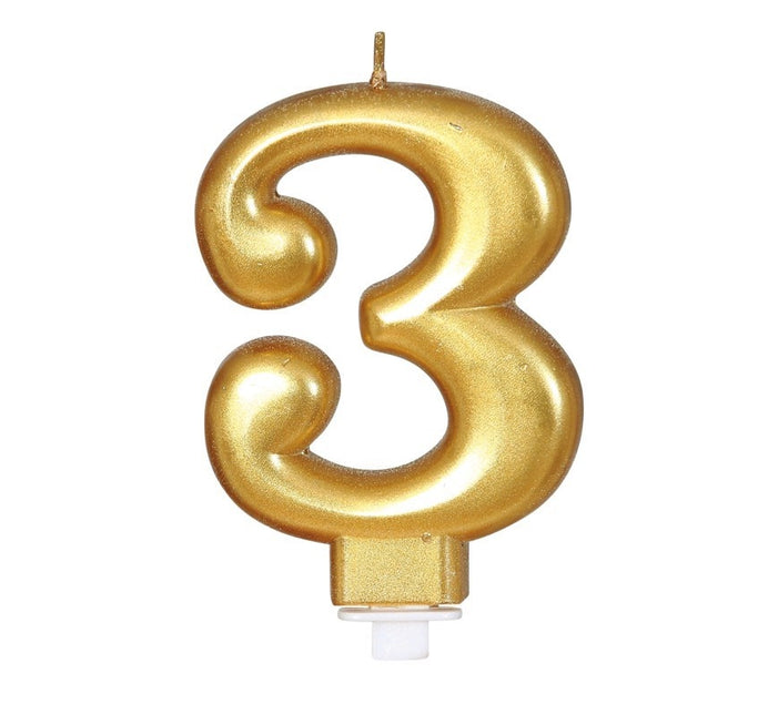 Gouden Kaars 3 Jaar Metallic 8cm