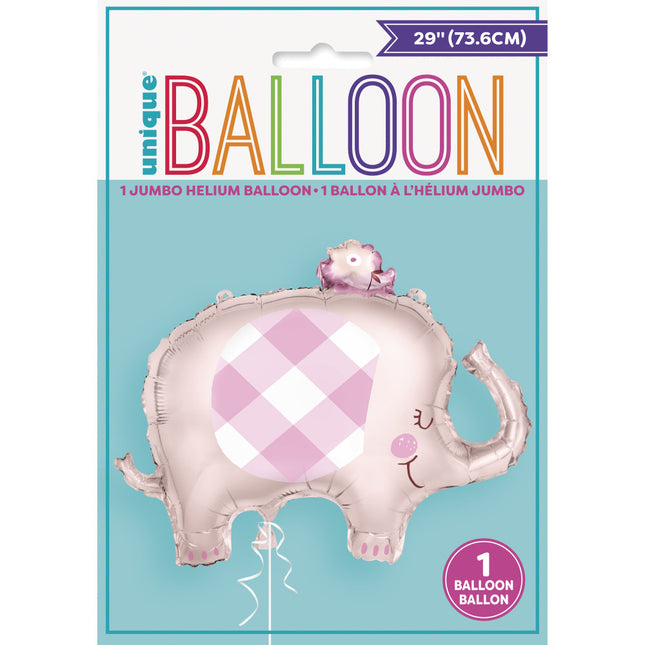 Folieballon Baby Olifant Roze 74cm