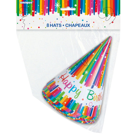 Rainbow Birthday Party Ribbons Hoeden 8st