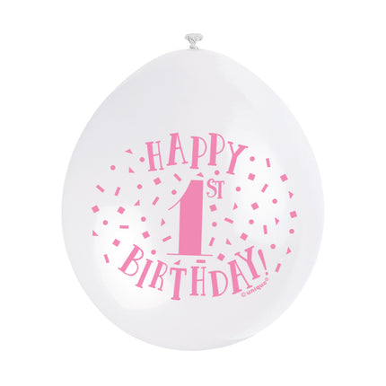 Ballonnen 1 Jaar Happy Birthday Roze 28cm 10st