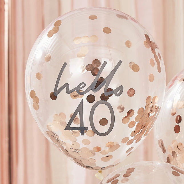 Rose Gouden Confetti Ballonnen 40 Jaar 30cm 5st