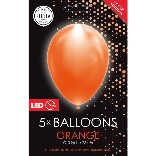 Oranje Led Ballonnen 26cm 5st