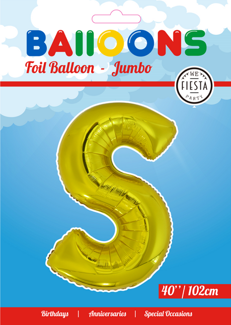 Folie Ballon Letter S Goud XL 102cm leeg