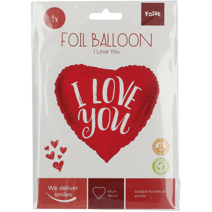 Helium Ballon Hart I Love You Rood Leeg 45cm