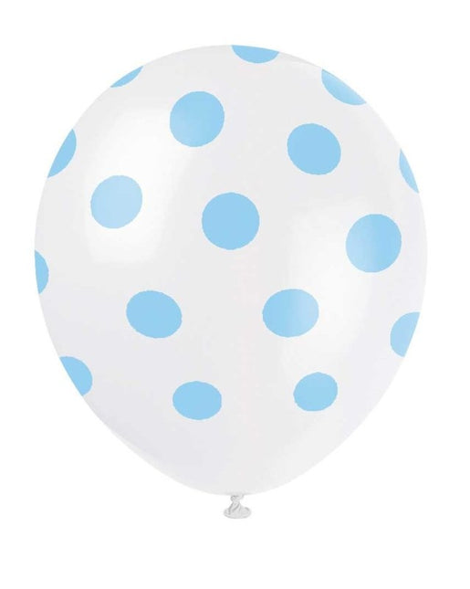 Lichtblauwe Ballonnen Witte Stippen 30cm 6st