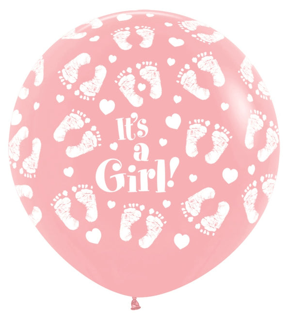 Ballonnen It's a Girl Footprint Pink 91cm 2st