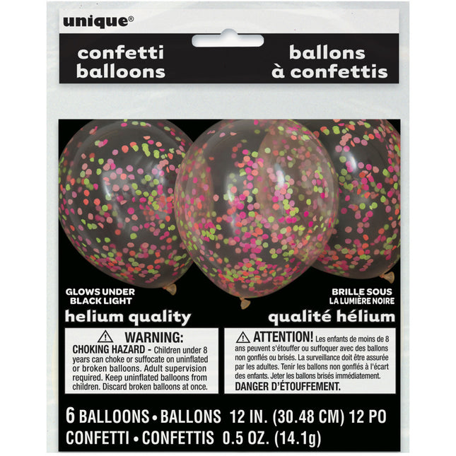 Confetti Ballonnen Neon Gekleurd 30cm 6st