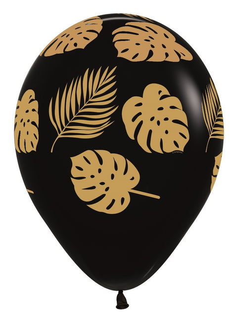 Ballonnen Leaves Black Gold Print 30cm 25st