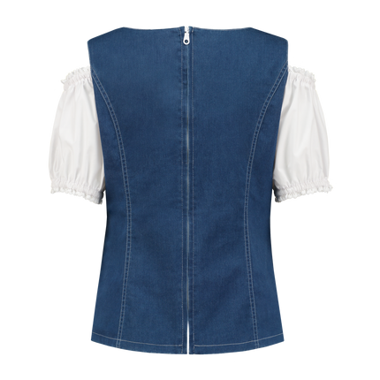 Wit Blauwe Blouse Dames Trachtenmieder