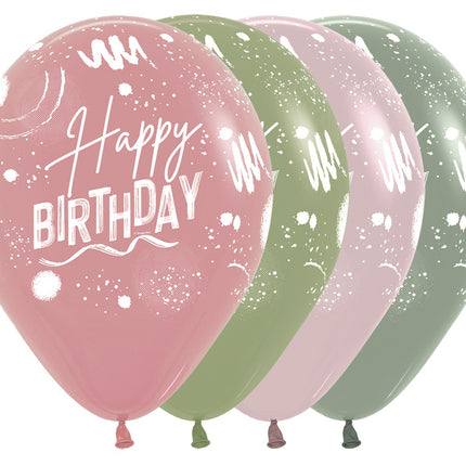 Ballonnen Happy Birthday Brush Design Mix 30cm 25st