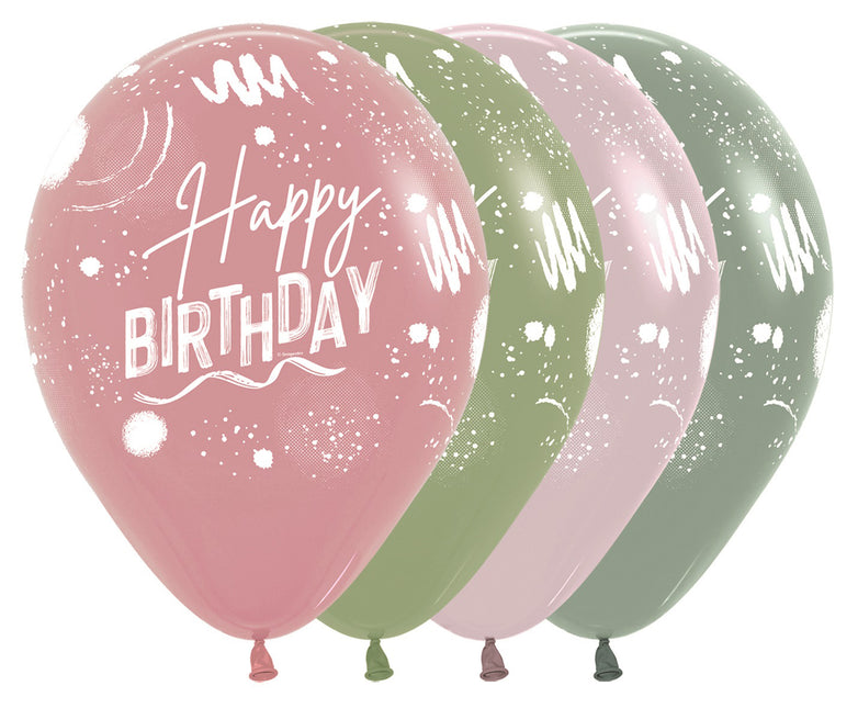 Ballonnen Happy Birthday Brush Design Mix 30cm 25st