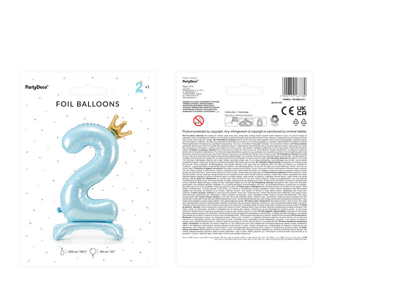 Folie Ballon Cijfer 2 Lichtblauw Standaard Leeg 84cm