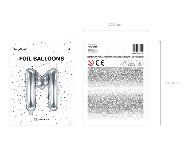 Folie Ballon Letter M Zilver Leeg 35cm