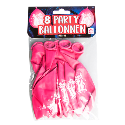 Sweet 16 Ballonnen 16 Jaar Roze 30cm 8st