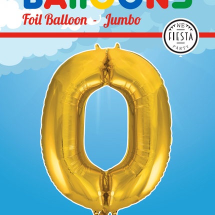 Folie Ballon Cijfer 0 Goud XL 86cm leeg