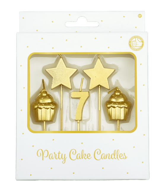 Kaarsjes 7 Jaar Cupcake Goud 17,5cm