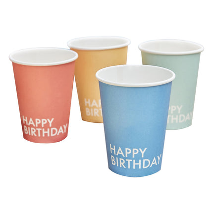 Gekleurde Happy Birthday Bekers 266ml 8st