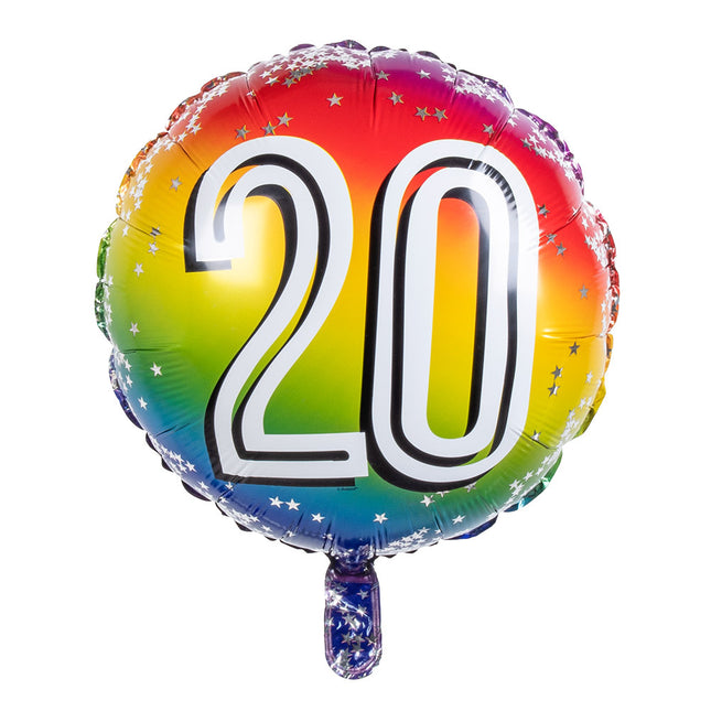 Regenboog Cijfer Ballon 20 Jaar 45cm